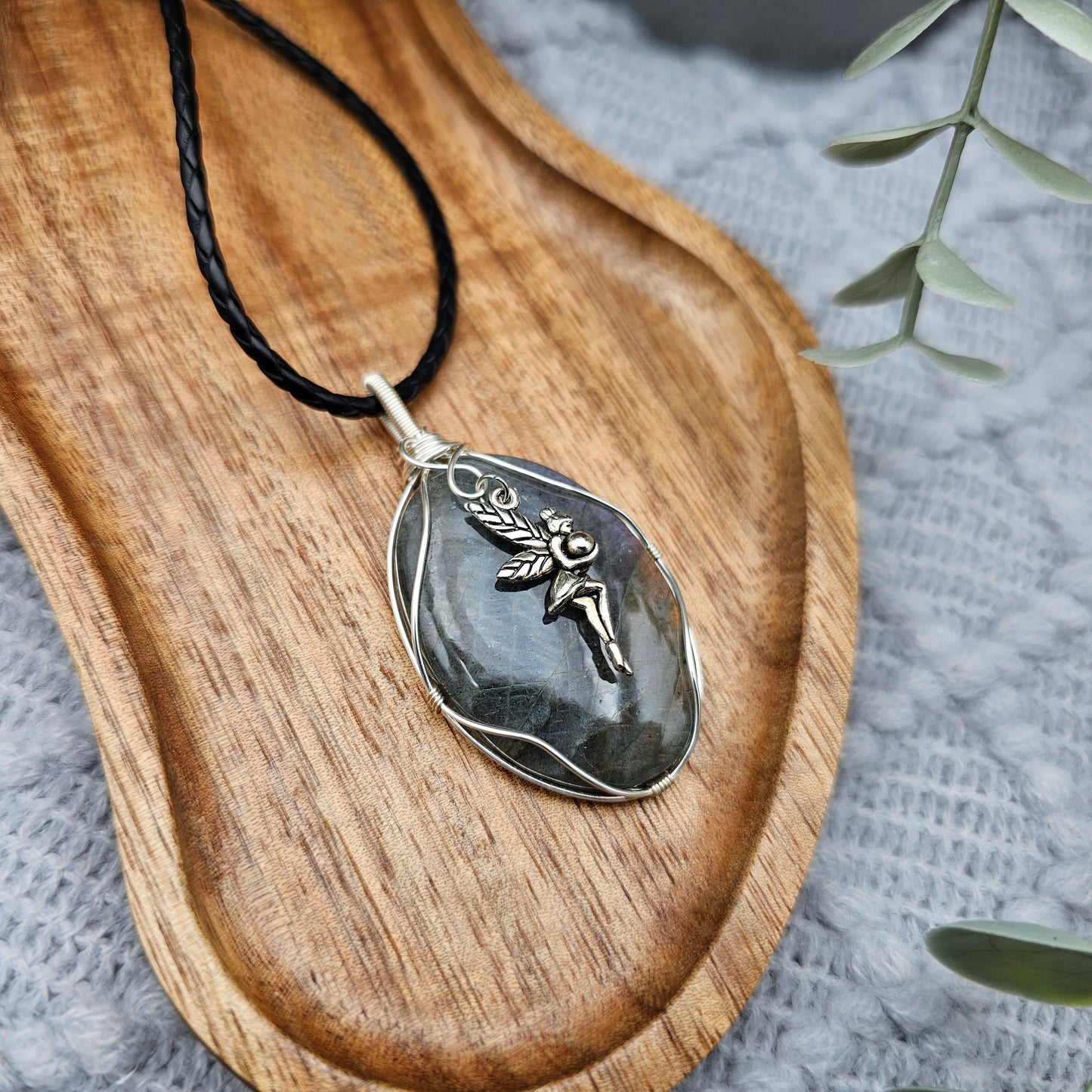 Labradorit & Fee Anhänger | Schmuckdraht | Edelstein Halskette