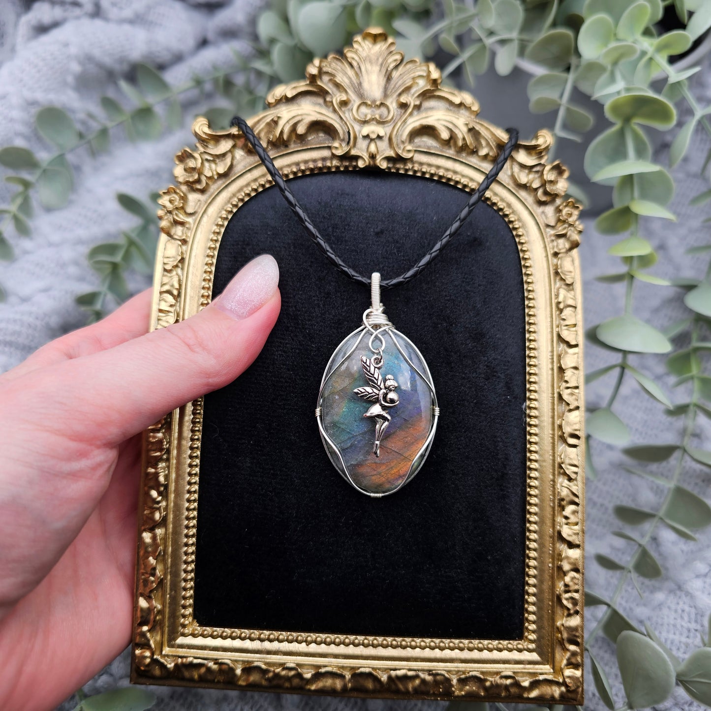 Labradorit & Fee Anhänger | Schmuckdraht | Edelstein Halskette