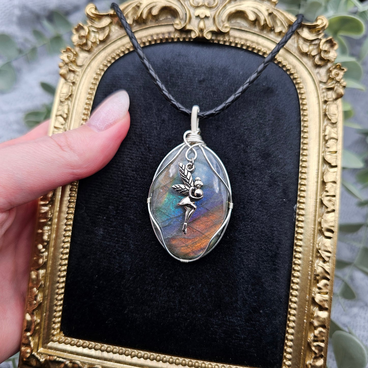 Labradorit & Fee Anhänger | Schmuckdraht | Edelstein Halskette