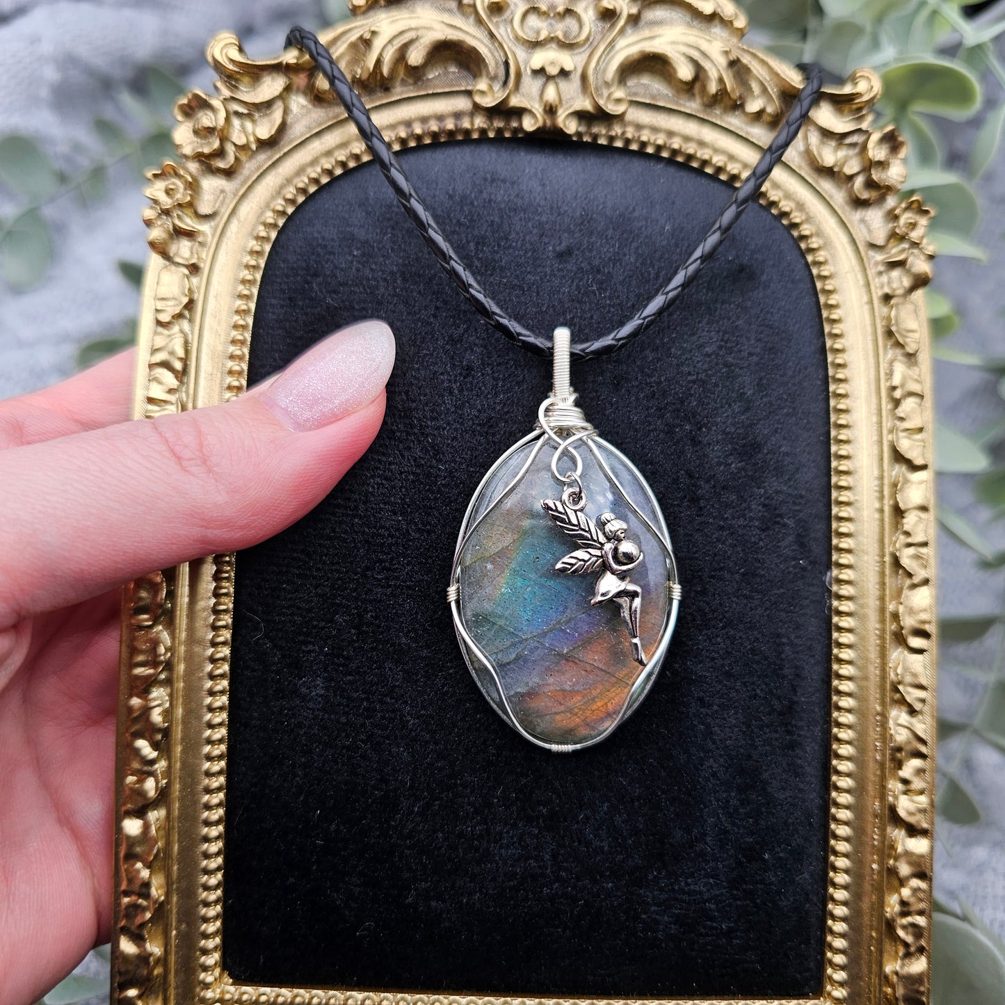 Labradorit & Fee Anhänger | Schmuckdraht | Edelstein Halskette