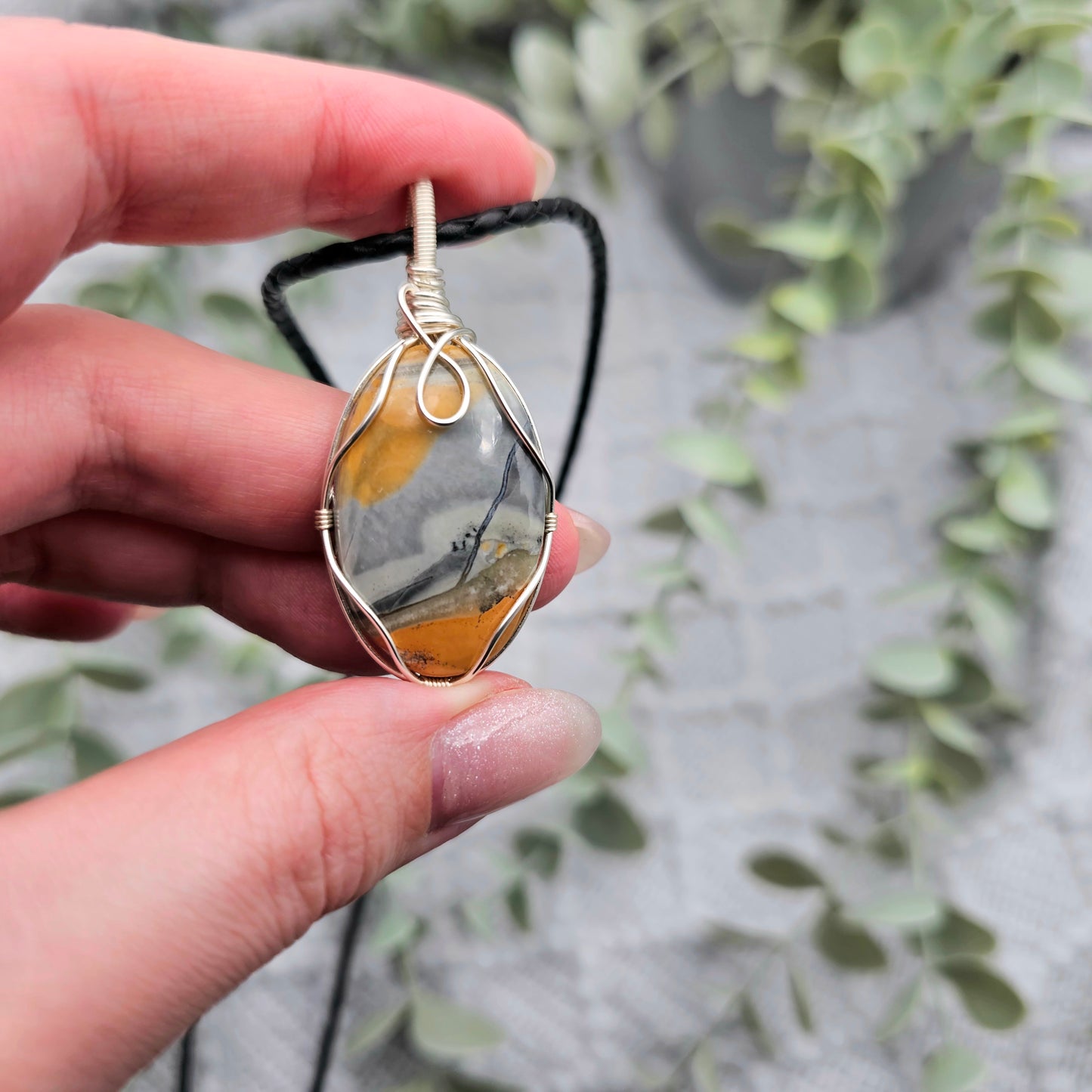 Jaspis Anhänger | Schmuckdraht | Edelstein Halskette