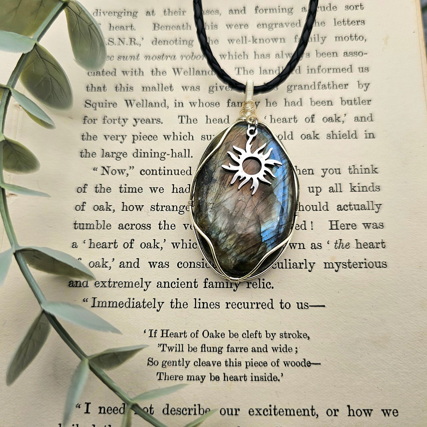 Labradorit & Sonne Anhänger | Schmuckdraht | Edelstein Halskette