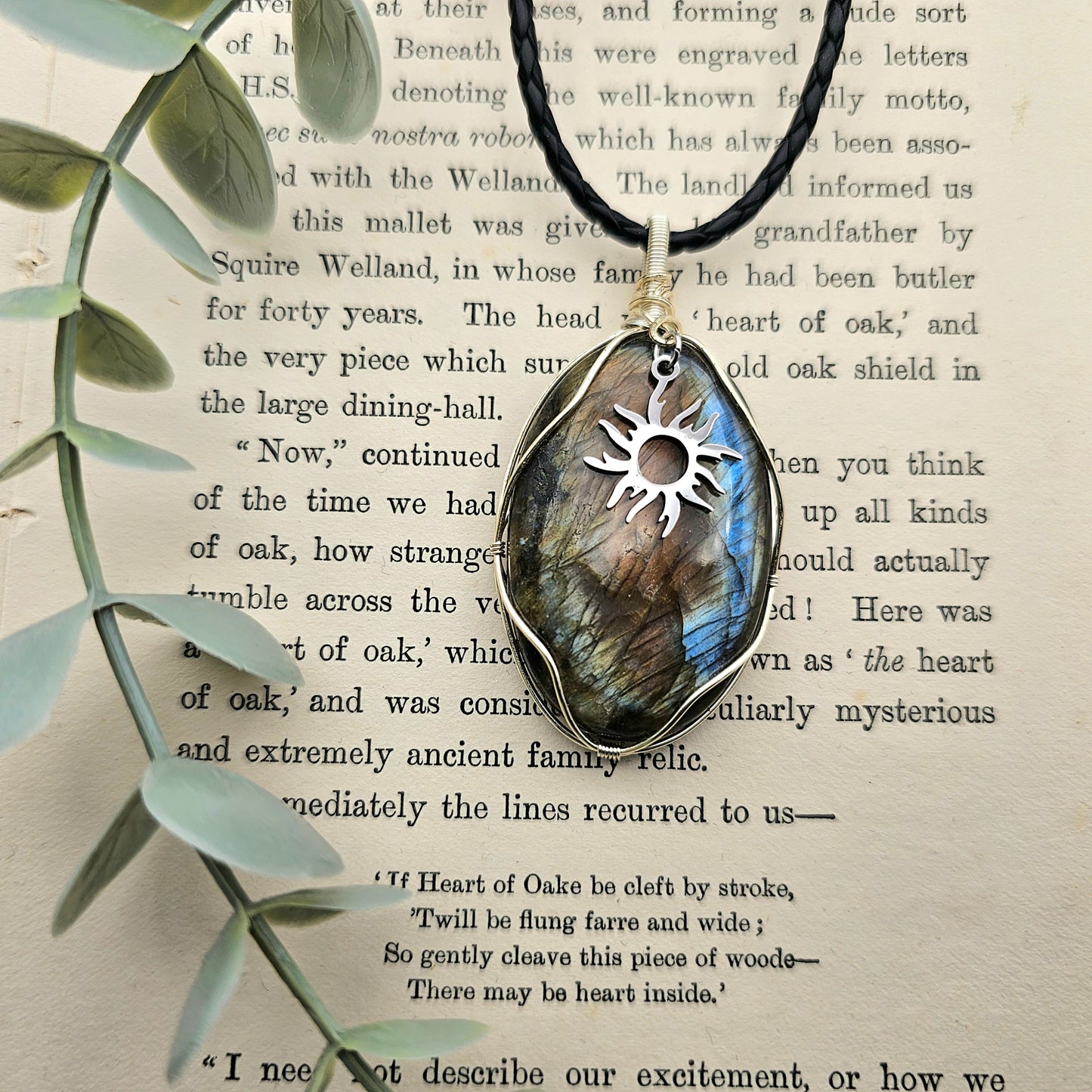 Labradorit & Sonne Anhänger | Schmuckdraht | Edelstein Halskette