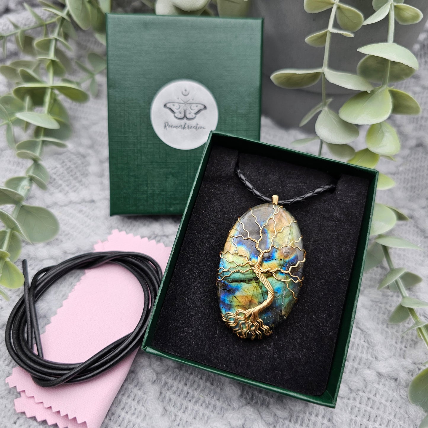 Labradorit Lebensbaum Anhänger | Schmuckdraht | Edelstein Halskette