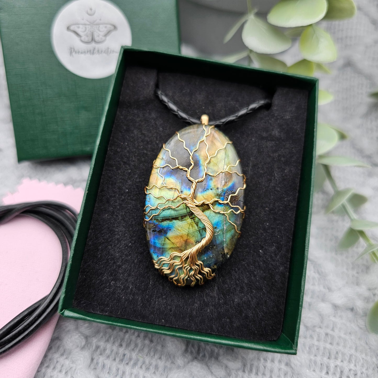 Labradorit Lebensbaum Anhänger | Schmuckdraht | Edelstein Halskette