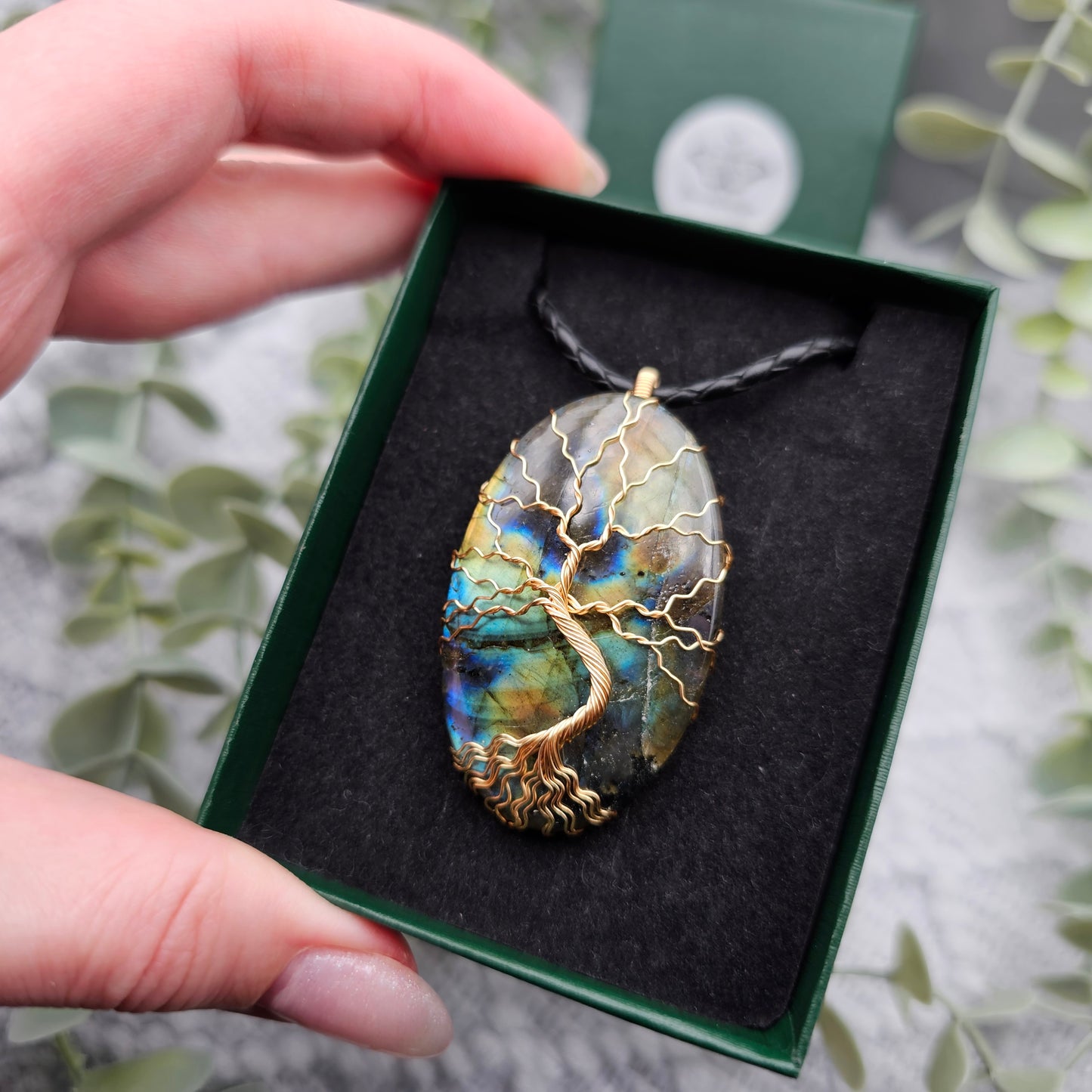 Labradorit Lebensbaum Anhänger | Schmuckdraht | Edelstein Halskette