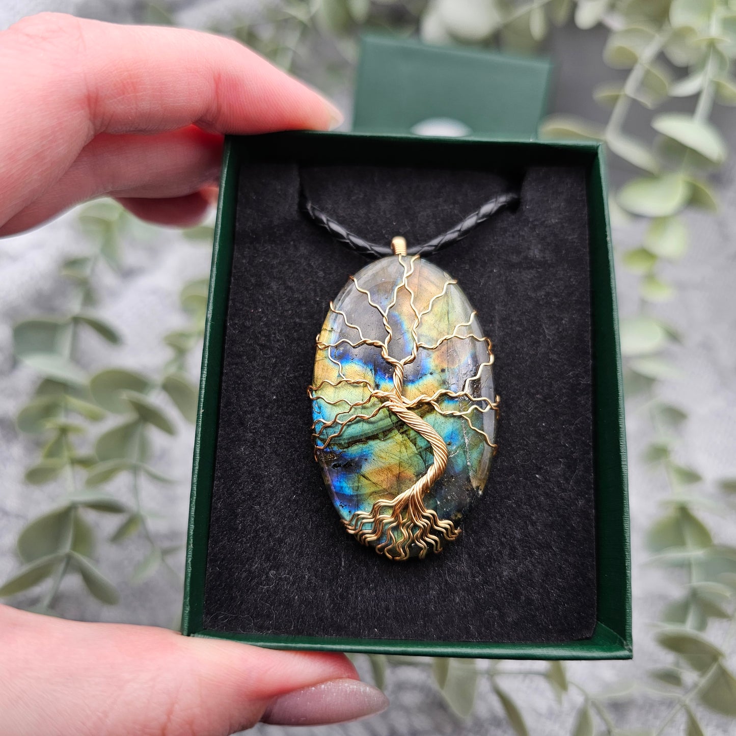 Labradorit Lebensbaum Anhänger | Schmuckdraht | Edelstein Halskette