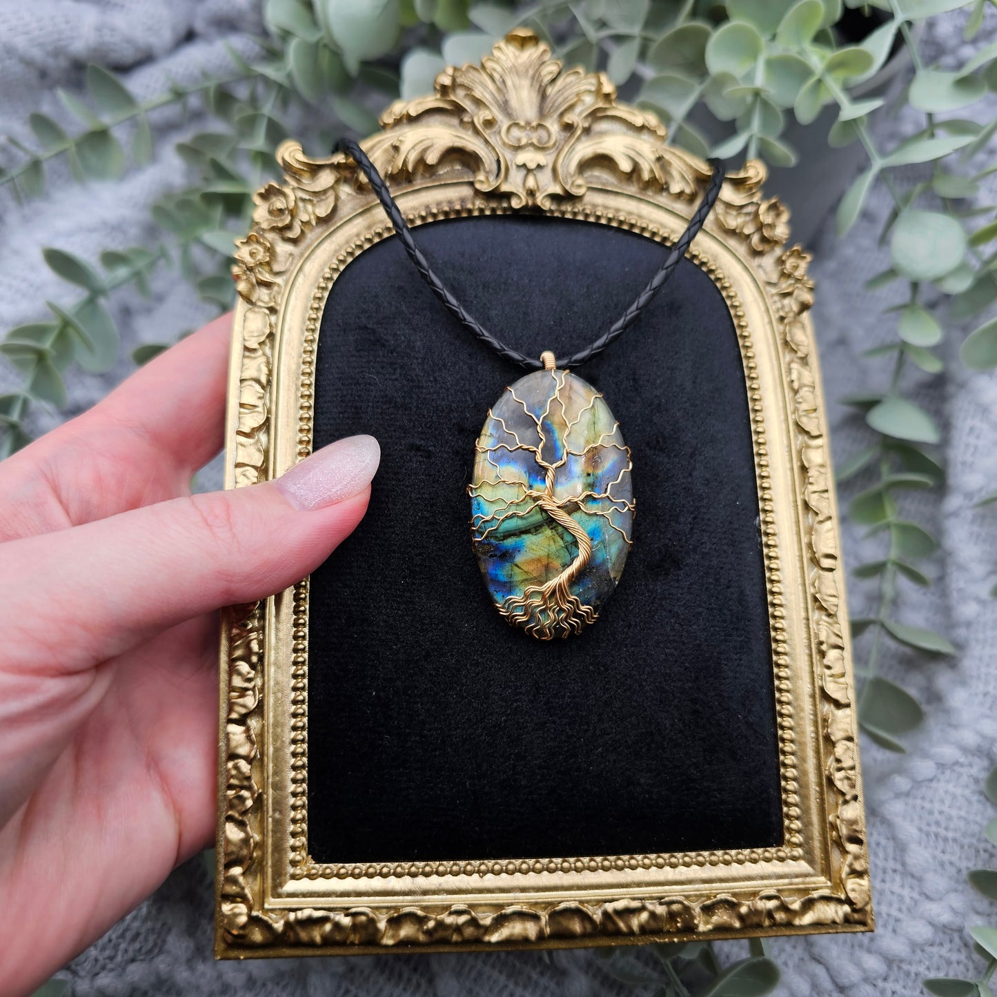 Labradorit Lebensbaum Anhänger | Schmuckdraht | Edelstein Halskette