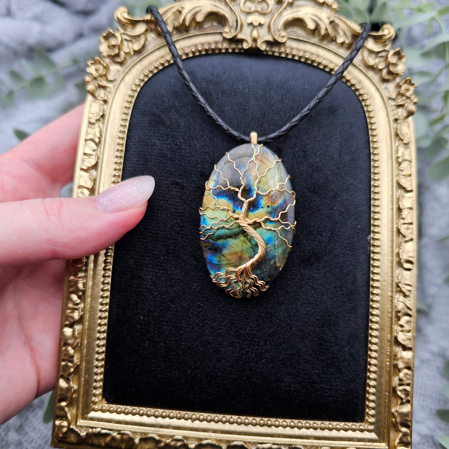 Labradorit Lebensbaum Anhänger | Schmuckdraht | Edelstein Halskette