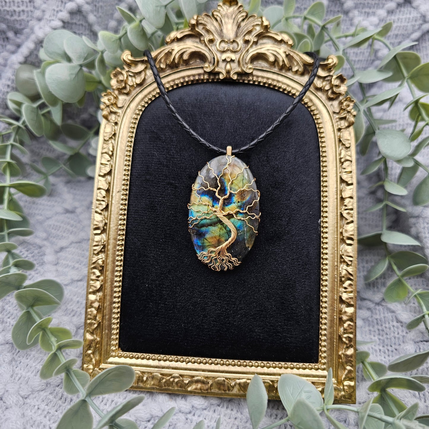 Labradorit Lebensbaum Anhänger | Schmuckdraht | Edelstein Halskette