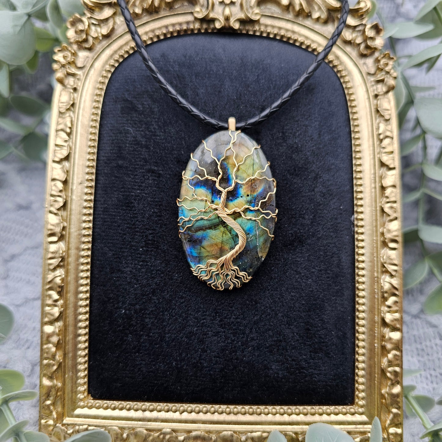 Labradorit Lebensbaum Anhänger | Schmuckdraht | Edelstein Halskette