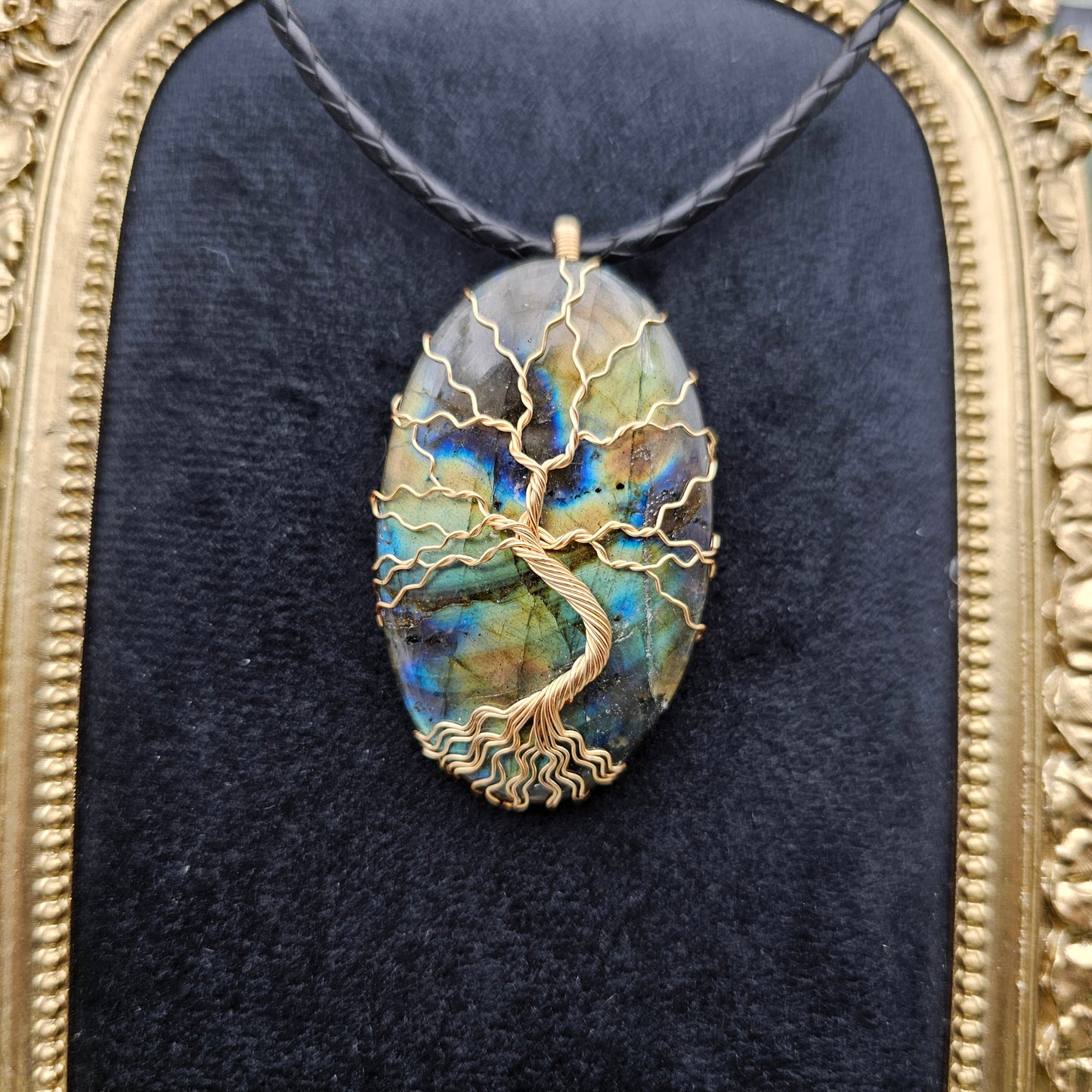 Labradorit Lebensbaum Anhänger | Schmuckdraht | Edelstein Halskette