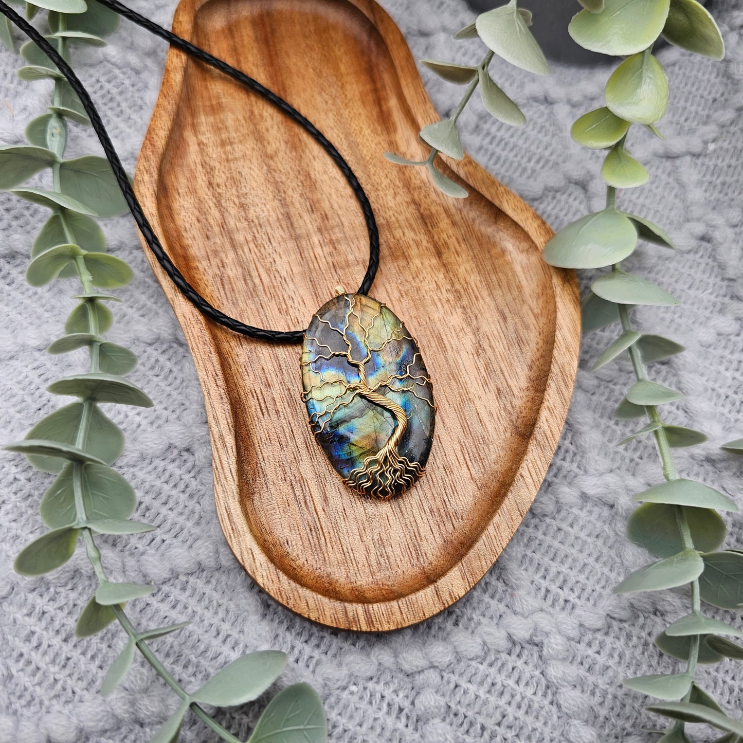 Labradorit Lebensbaum Anhänger | Schmuckdraht | Edelstein Halskette