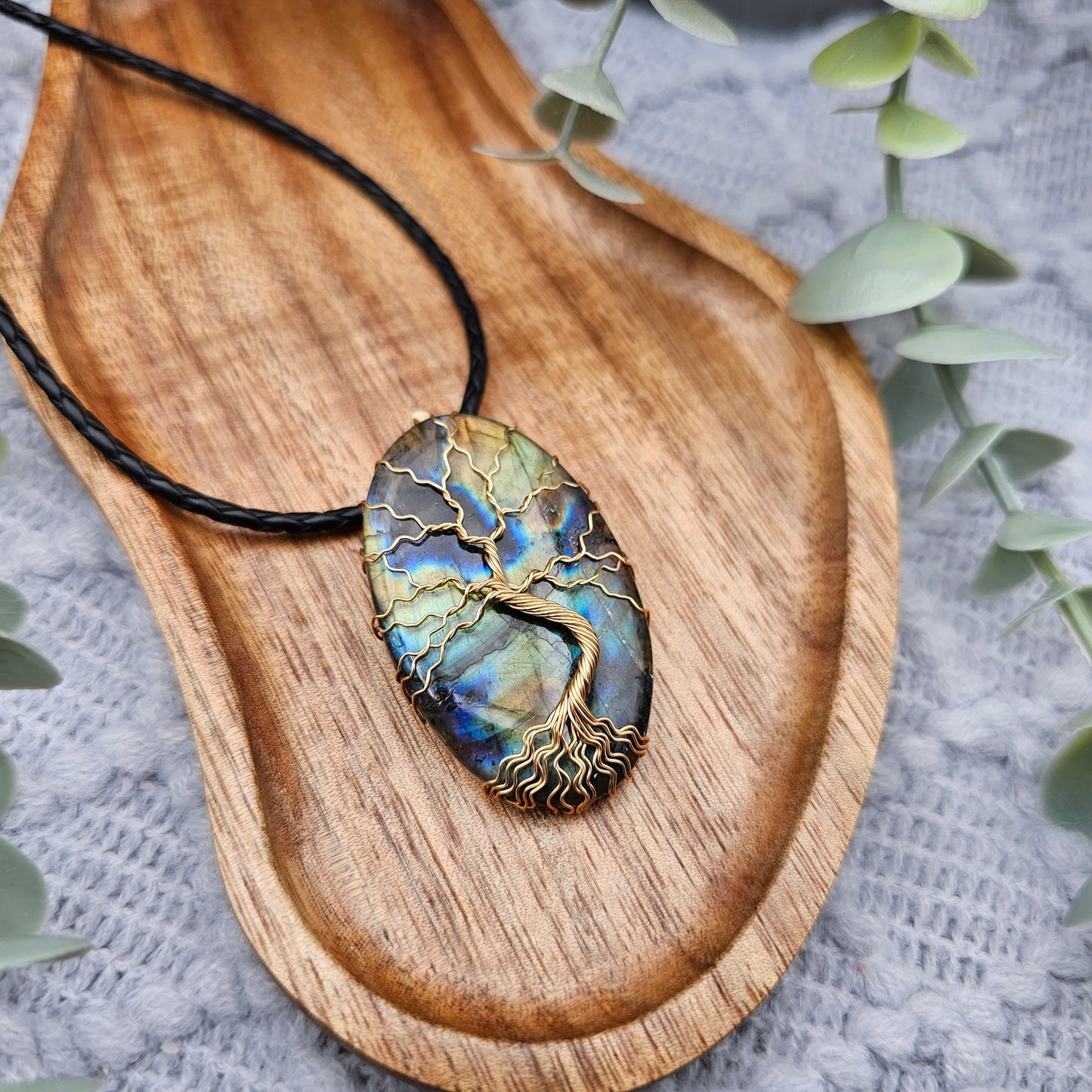 Labradorit Lebensbaum Anhänger | Schmuckdraht | Edelstein Halskette