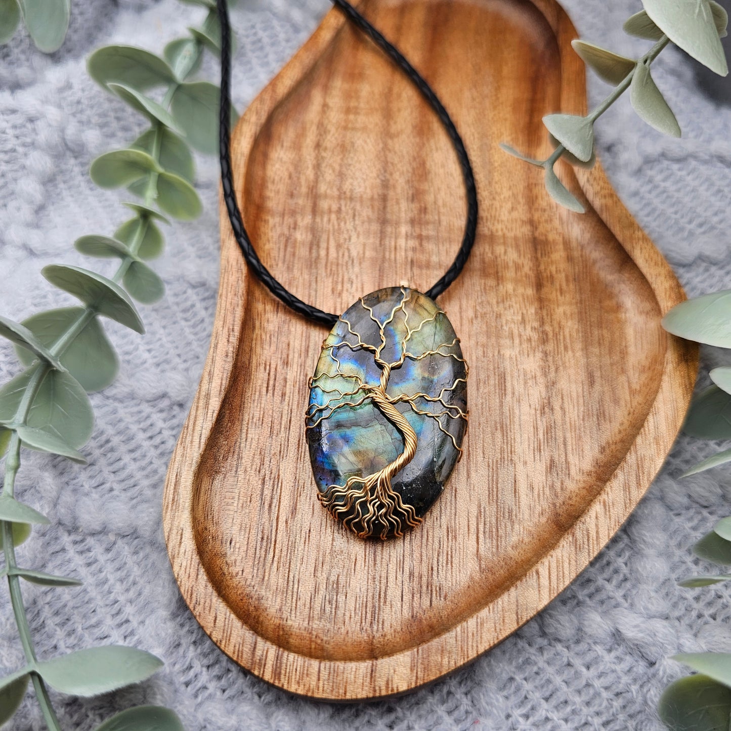 Labradorit Lebensbaum Anhänger | Schmuckdraht | Edelstein Halskette