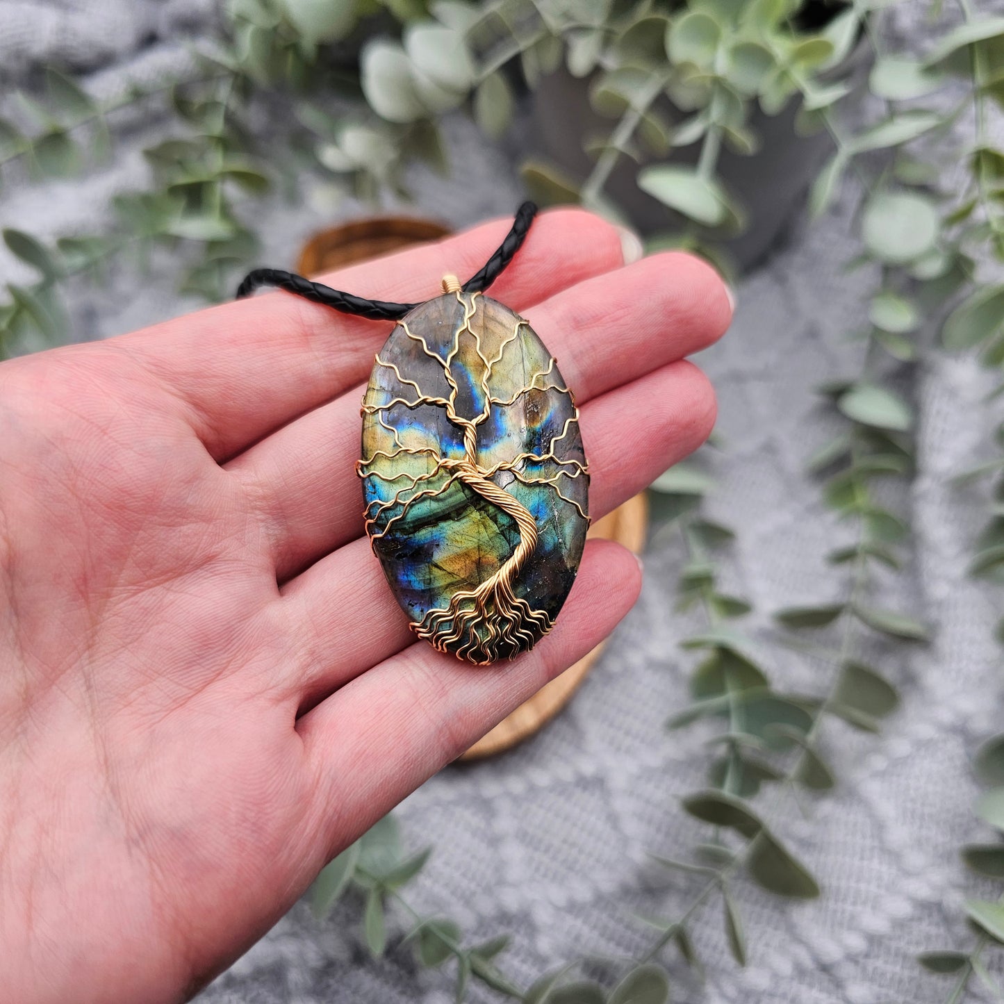 Labradorit Lebensbaum Anhänger | Schmuckdraht | Edelstein Halskette