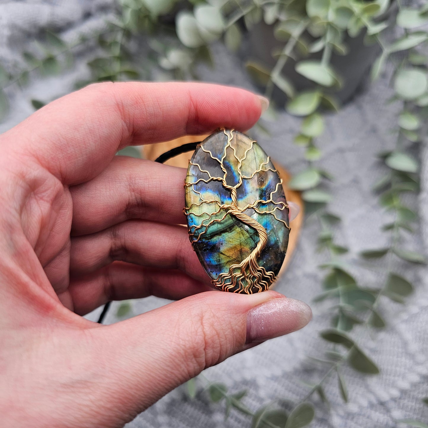 Labradorit Lebensbaum Anhänger | Schmuckdraht | Edelstein Halskette