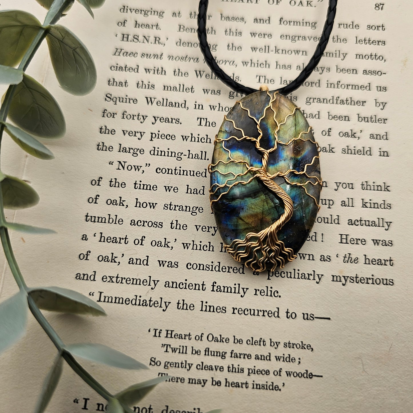 Labradorit Lebensbaum Anhänger | Schmuckdraht | Edelstein Halskette