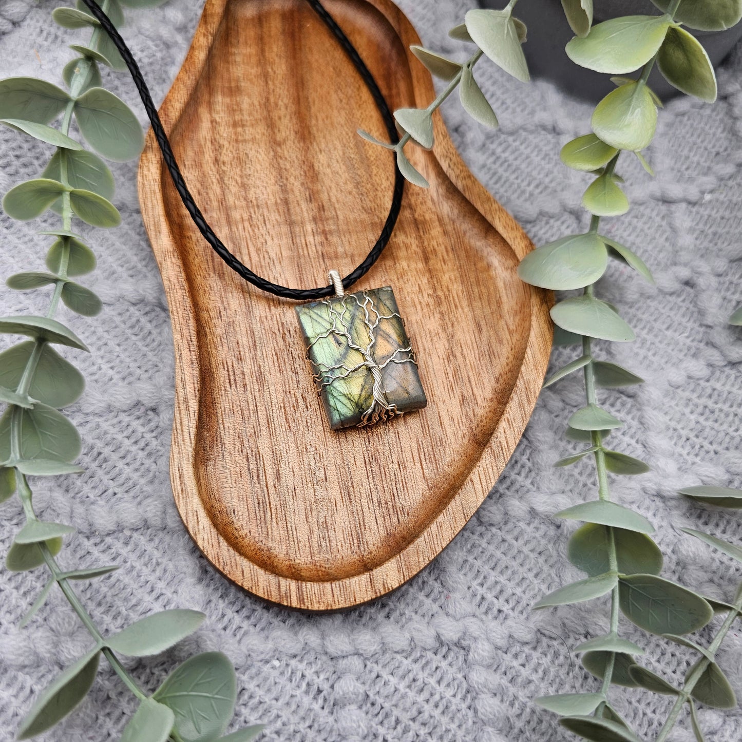 Labradorit Lebensbaum Anhänger | Schmuckdraht | Edelstein Halskette