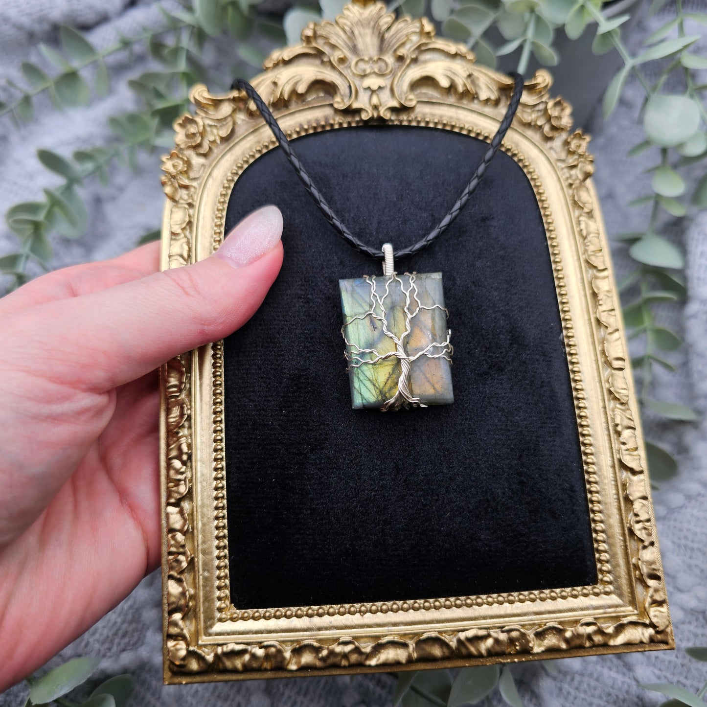 Labradorit Lebensbaum Anhänger | Schmuckdraht | Edelstein Halskette