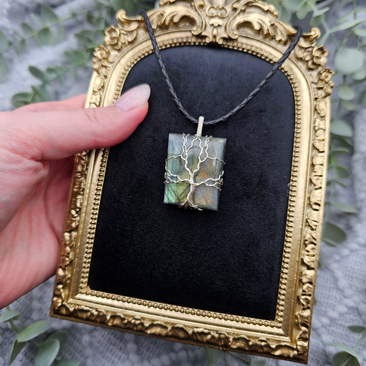 Labradorit Lebensbaum Anhänger | Schmuckdraht | Edelstein Halskette