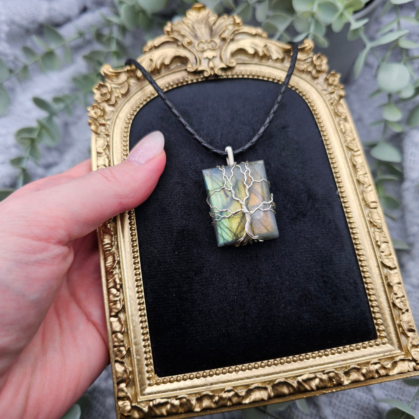 Labradorit Lebensbaum Anhänger | Schmuckdraht | Edelstein Halskette