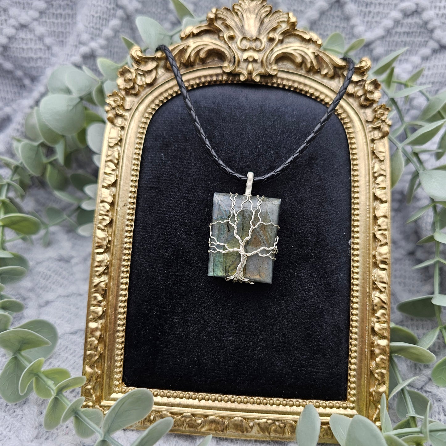 Labradorit Lebensbaum Anhänger | Schmuckdraht | Edelstein Halskette