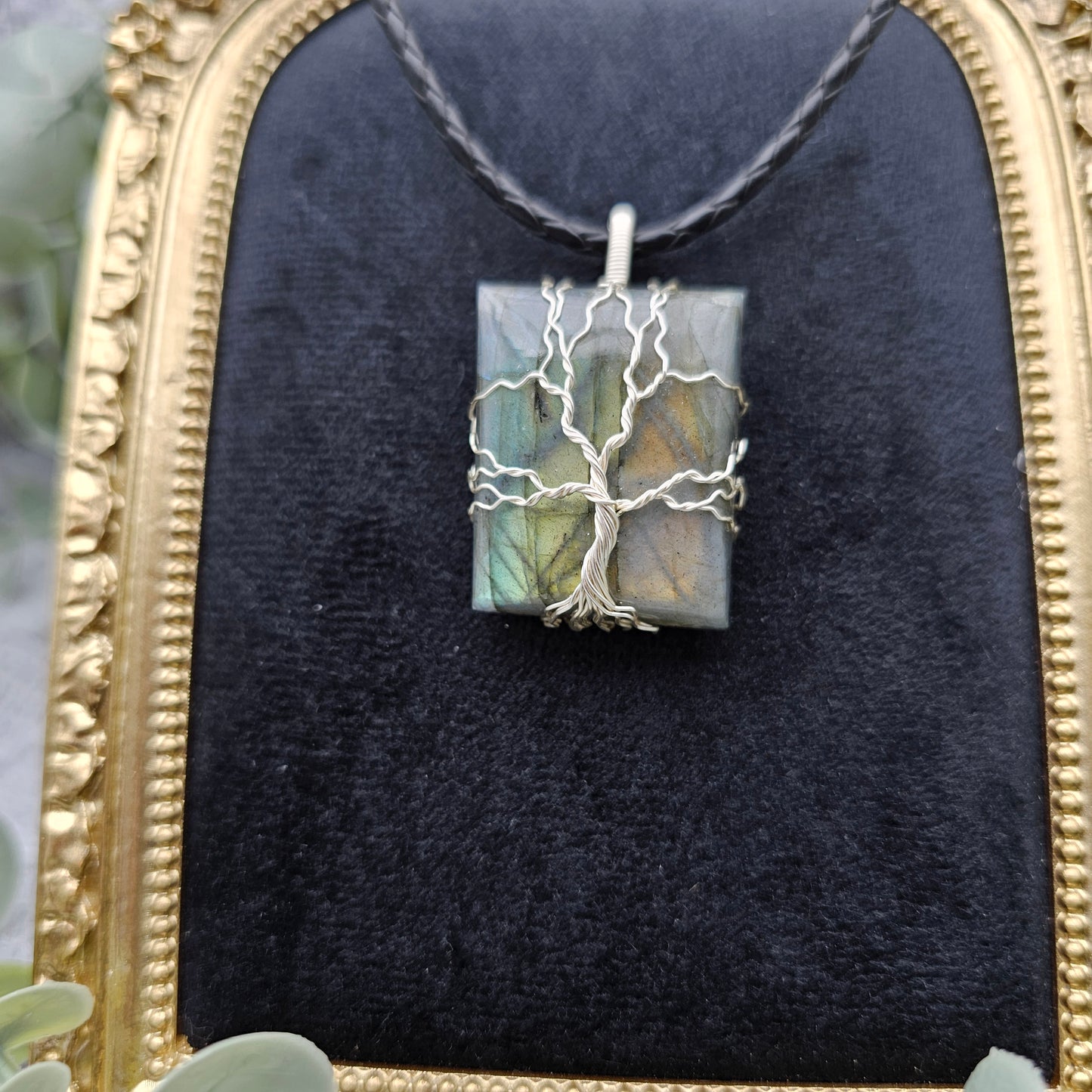 Labradorit Lebensbaum Anhänger | Schmuckdraht | Edelstein Halskette