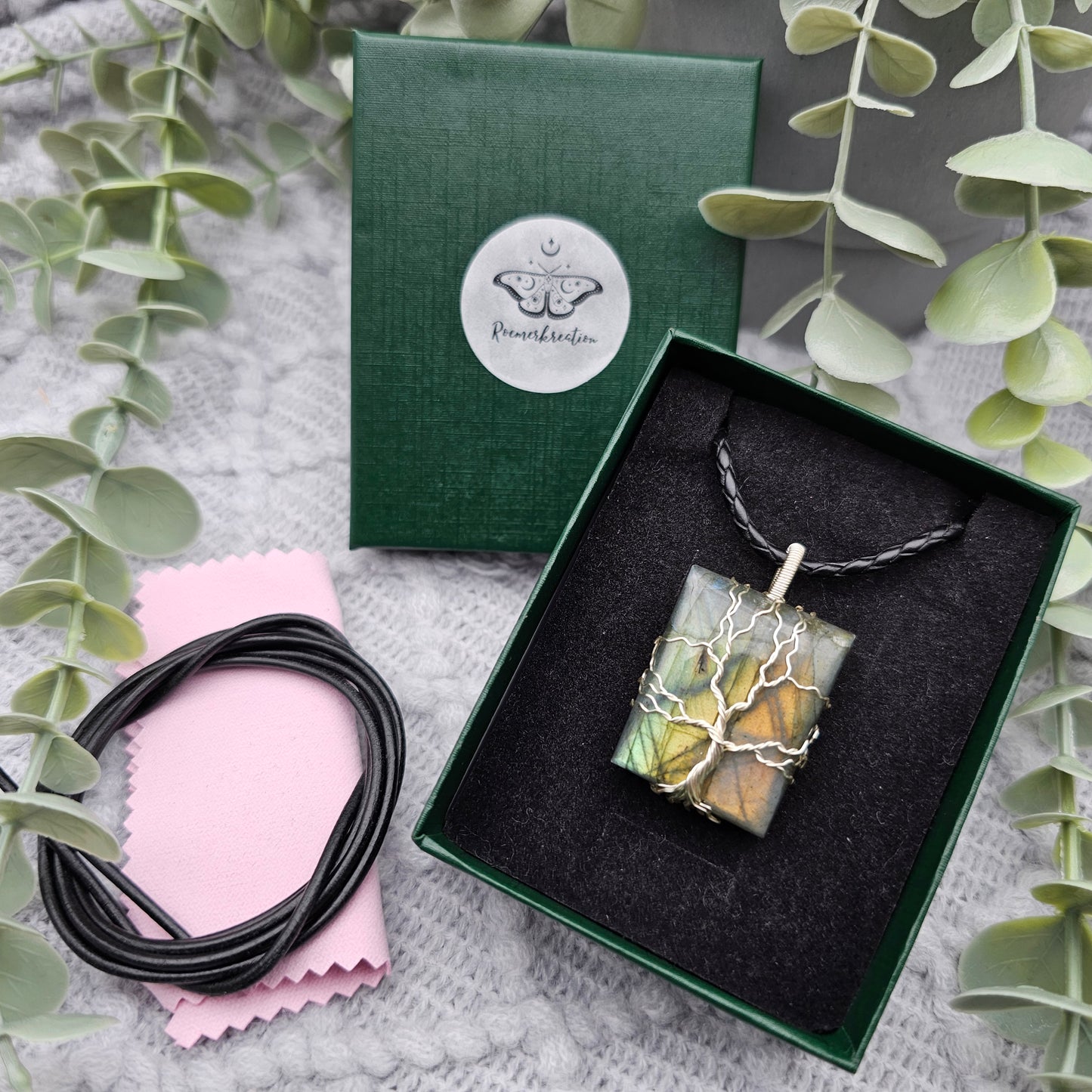 Labradorit Lebensbaum Anhänger | Schmuckdraht | Edelstein Halskette