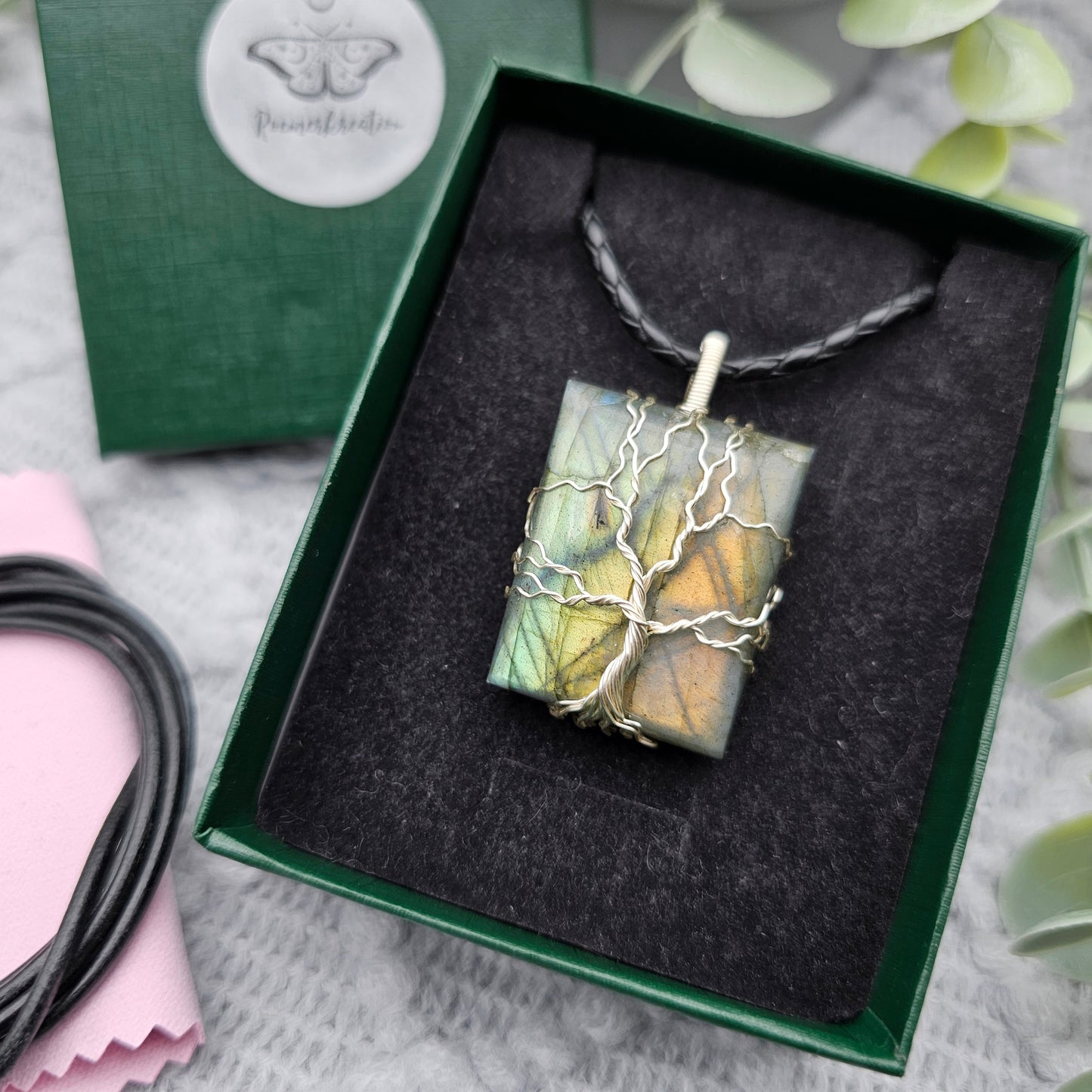 Labradorit Lebensbaum Anhänger | Schmuckdraht | Edelstein Halskette