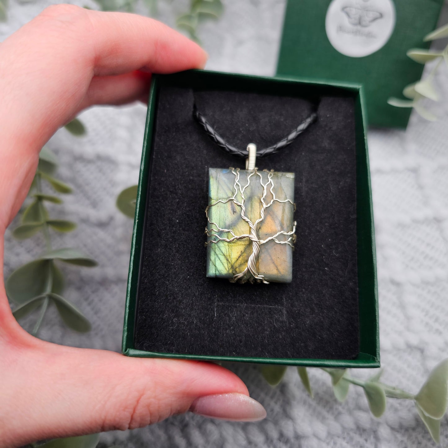 Labradorit Lebensbaum Anhänger | Schmuckdraht | Edelstein Halskette