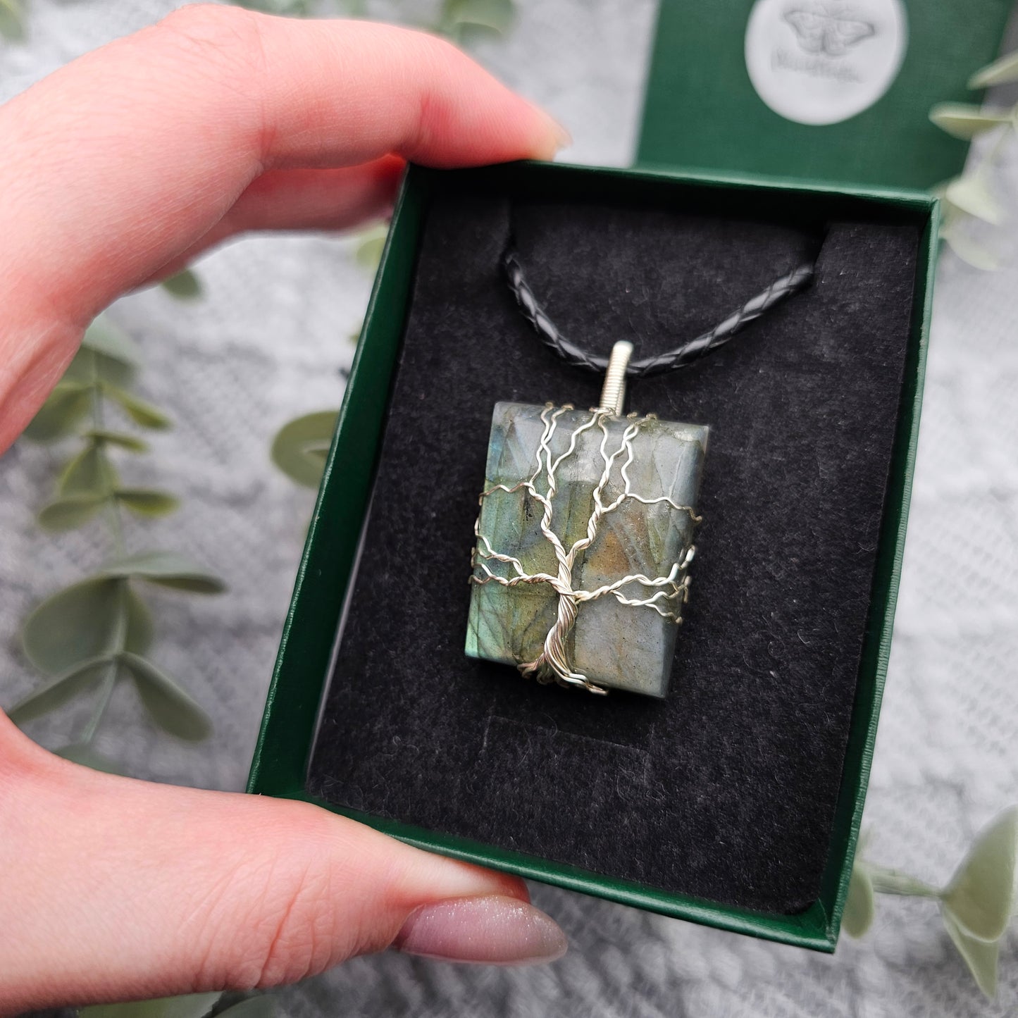 Labradorit Lebensbaum Anhänger | Schmuckdraht | Edelstein Halskette