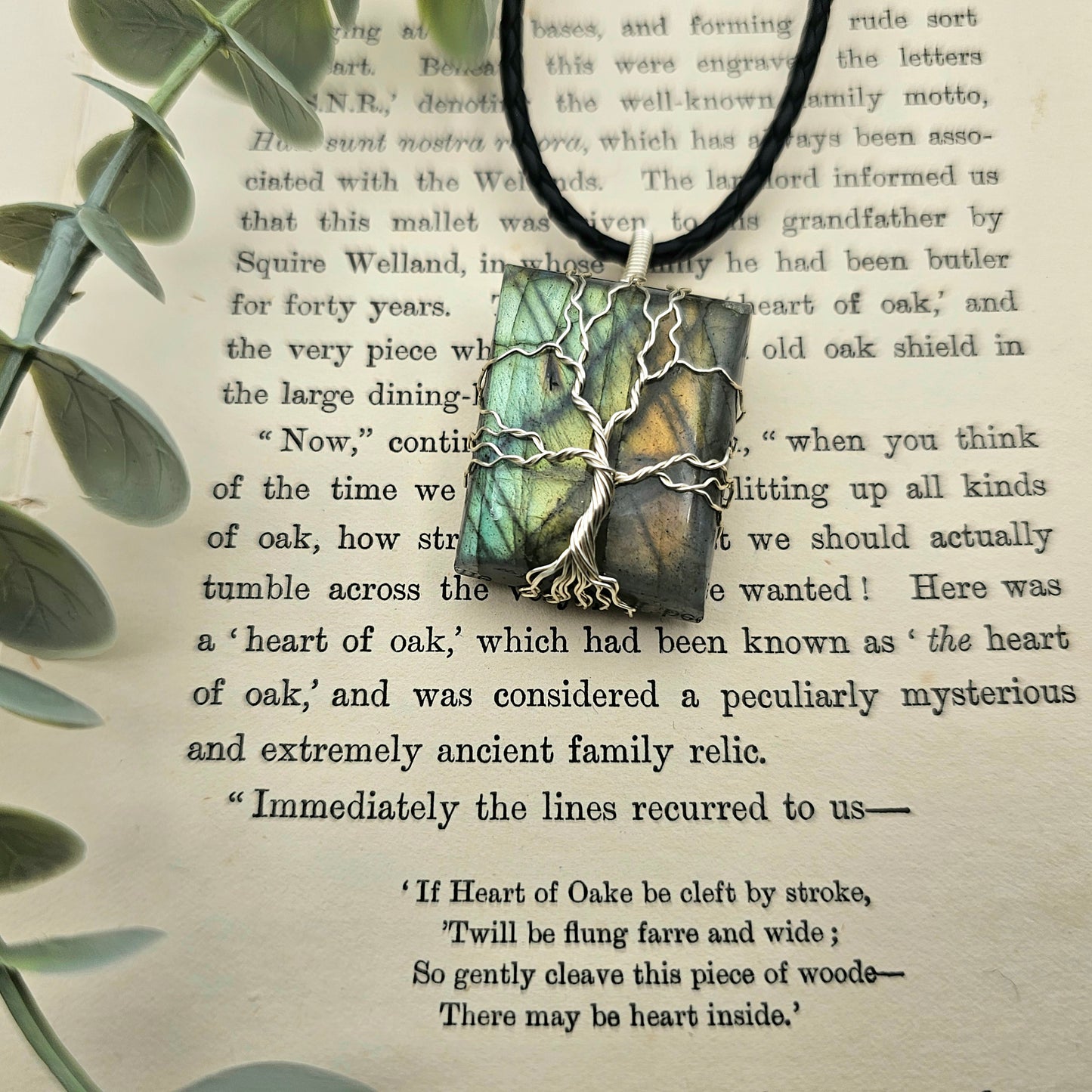 Labradorit Lebensbaum Anhänger | Schmuckdraht | Edelstein Halskette