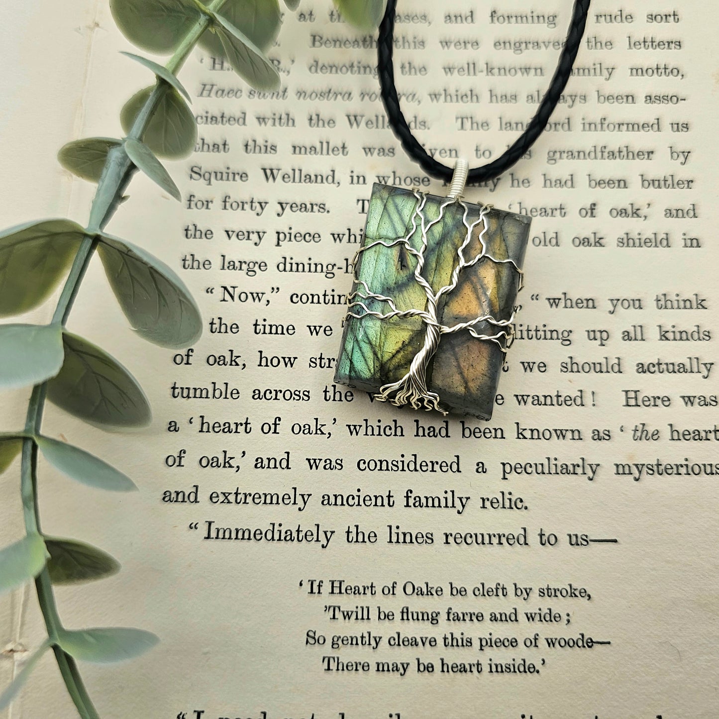 Labradorit Lebensbaum Anhänger | Schmuckdraht | Edelstein Halskette