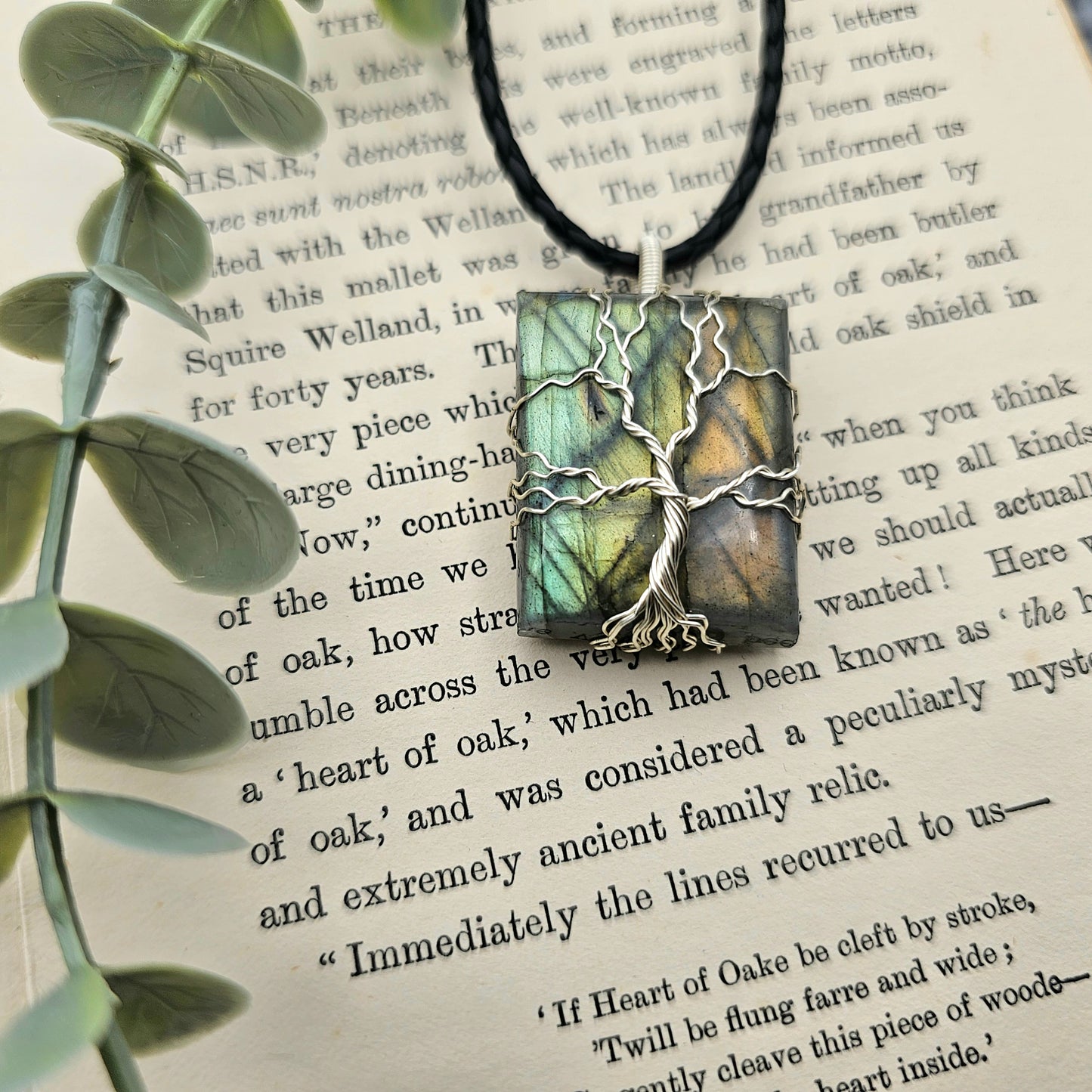 Labradorit Lebensbaum Anhänger | Schmuckdraht | Edelstein Halskette