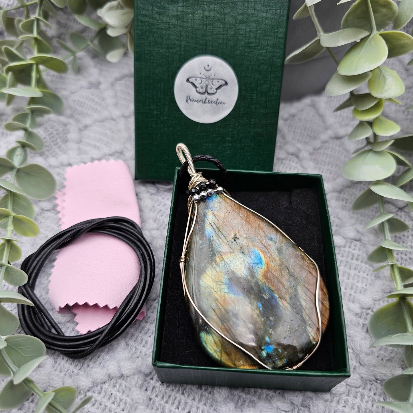 Labradorite with Onyx & Pyrite Statement Pendant | 925 Silver | Gemstone Necklace