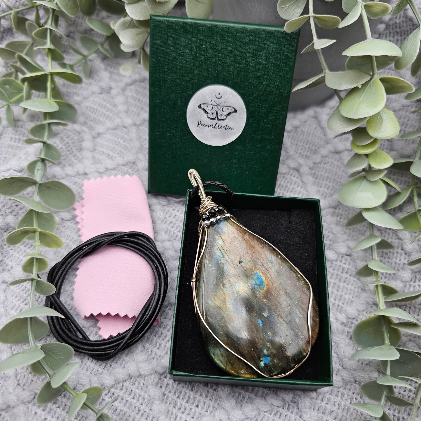 Labradorite with Onyx & Pyrite Statement Pendant | 925 Silver | Gemstone Necklace