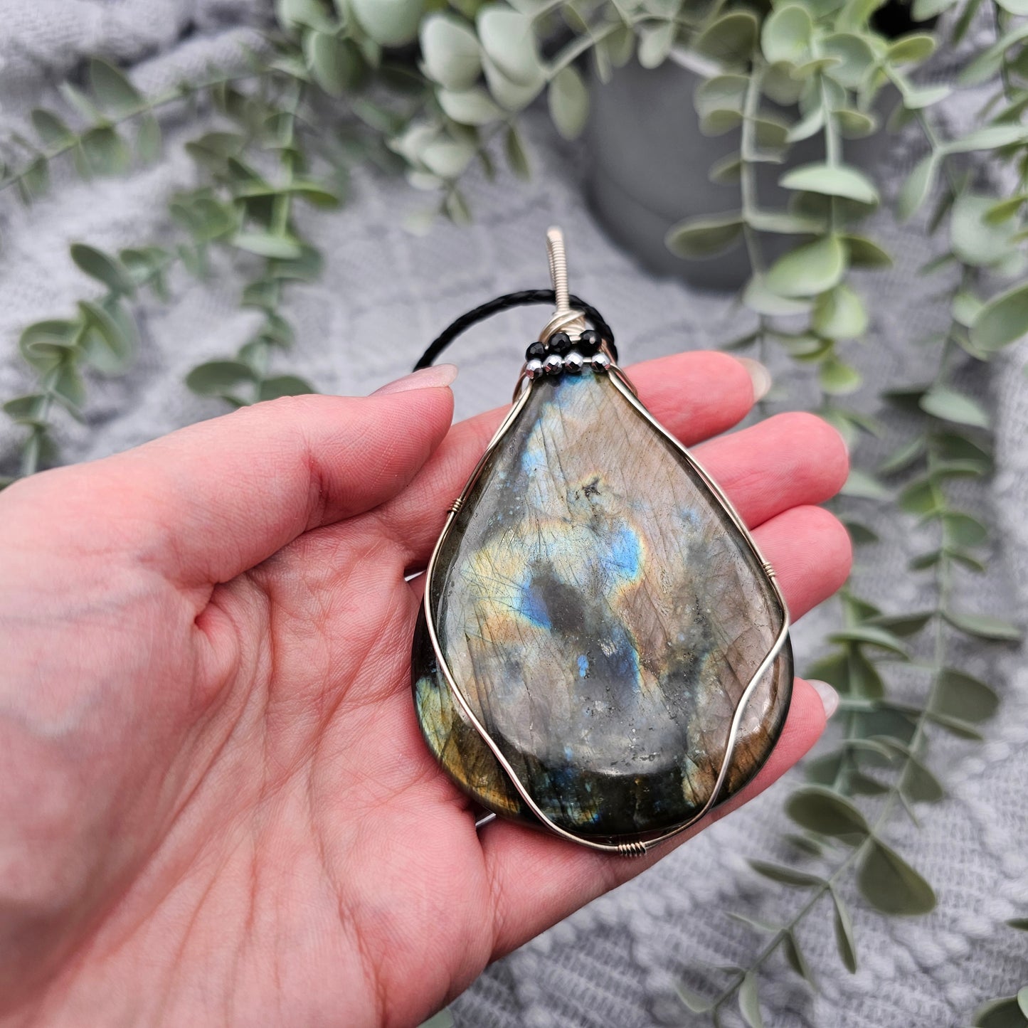 Labradorite with Onyx & Pyrite Statement Pendant | 925 Silver | Gemstone Necklace