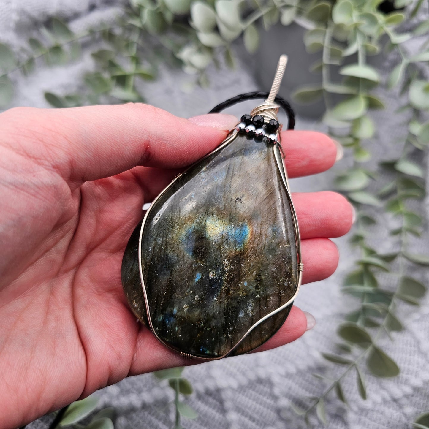 Labradorite with Onyx & Pyrite Statement Pendant | 925 Silver | Gemstone Necklace