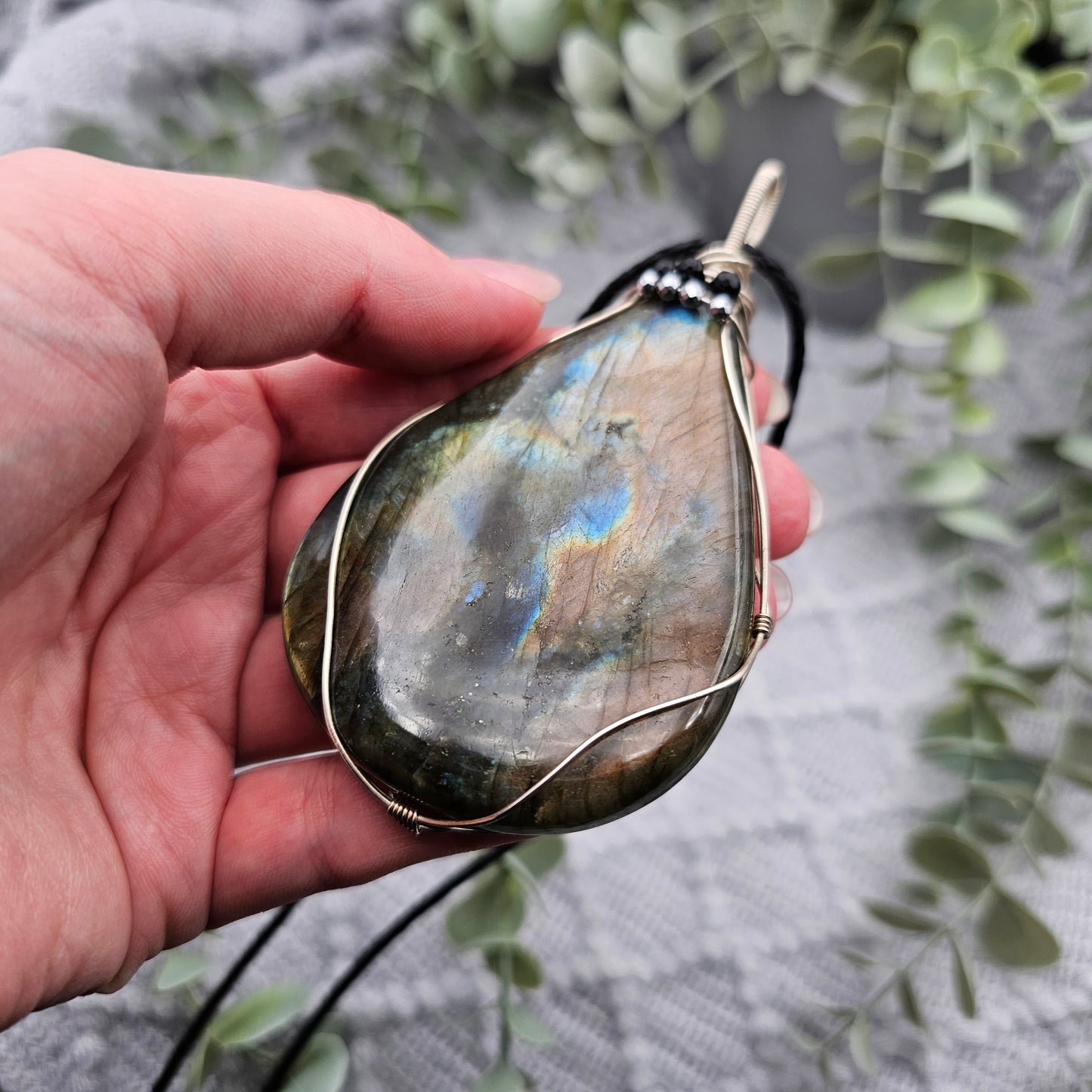 Labradorite with Onyx & Pyrite Statement Pendant | 925 Silver | Gemstone Necklace