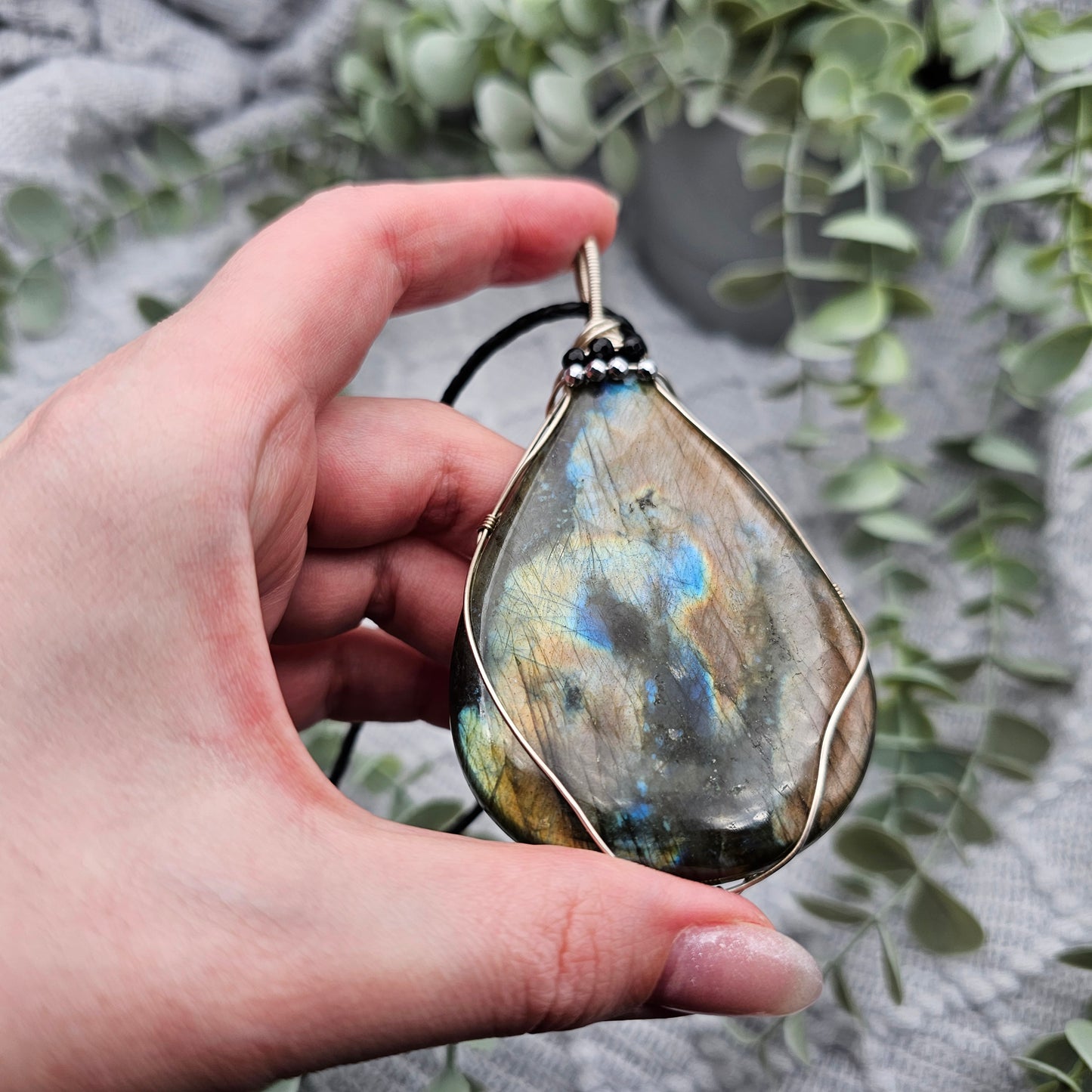 Labradorite with Onyx & Pyrite Statement Pendant | 925 Silver | Gemstone Necklace