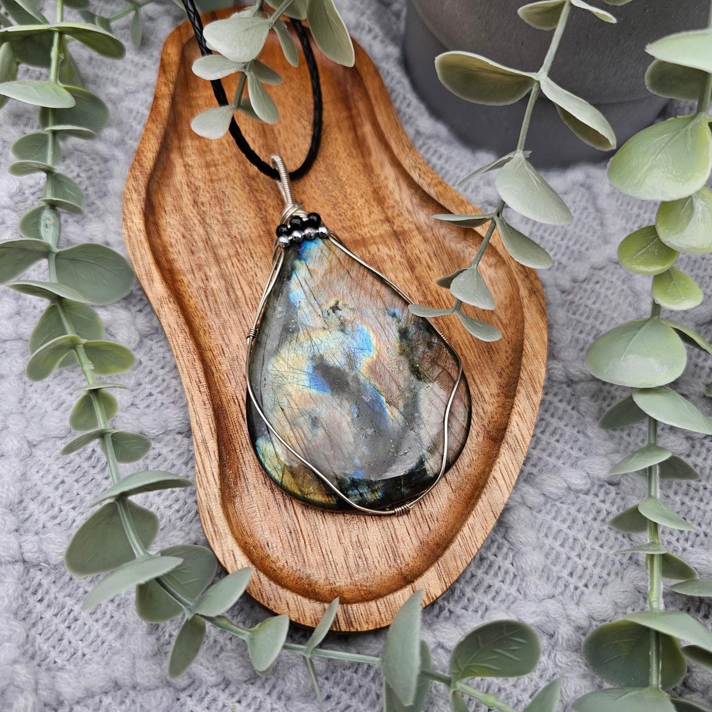 Labradorite with Onyx & Pyrite Statement Pendant | 925 Silver | Gemstone Necklace