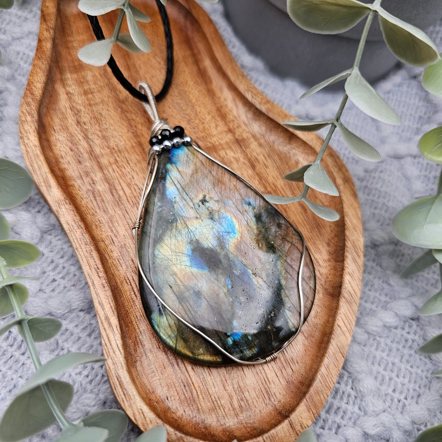 Labradorite with Onyx & Pyrite Statement Pendant | 925 Silver | Gemstone Necklace