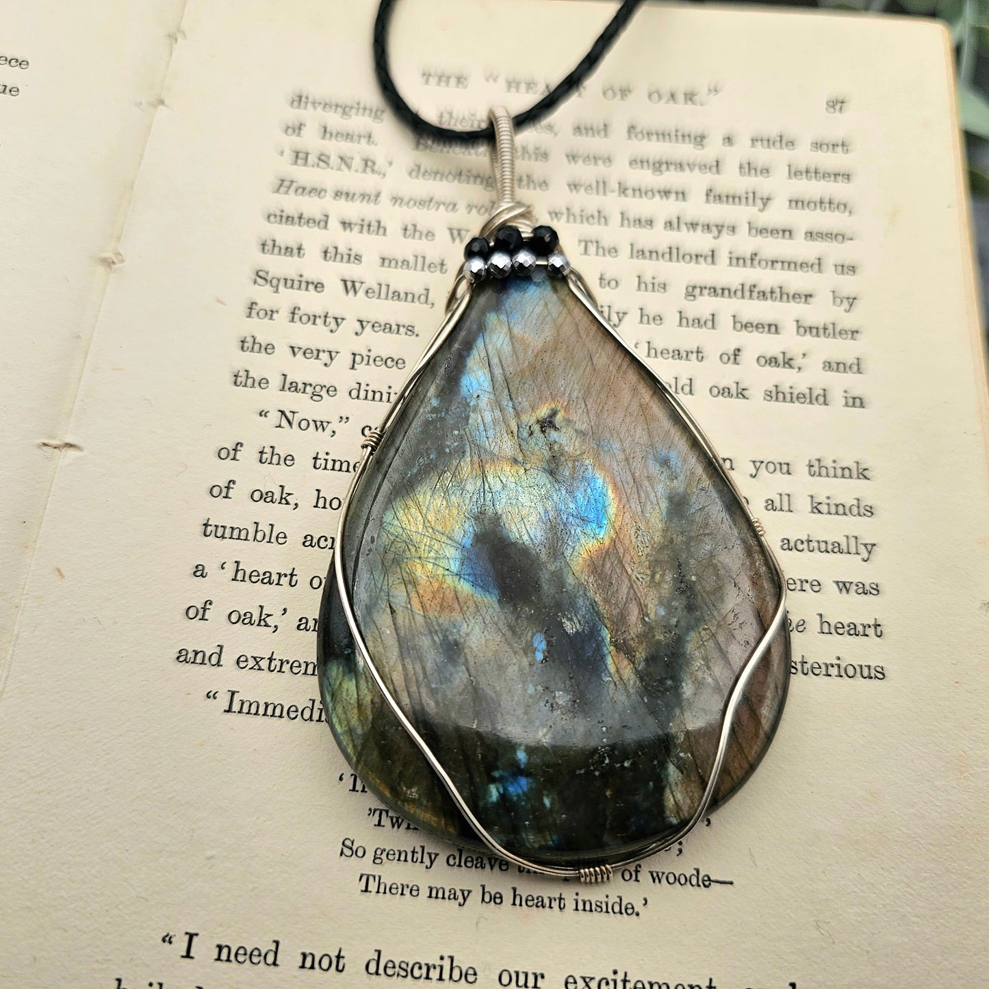 Labradorite with Onyx & Pyrite Statement Pendant | 925 Silver | Gemstone Necklace