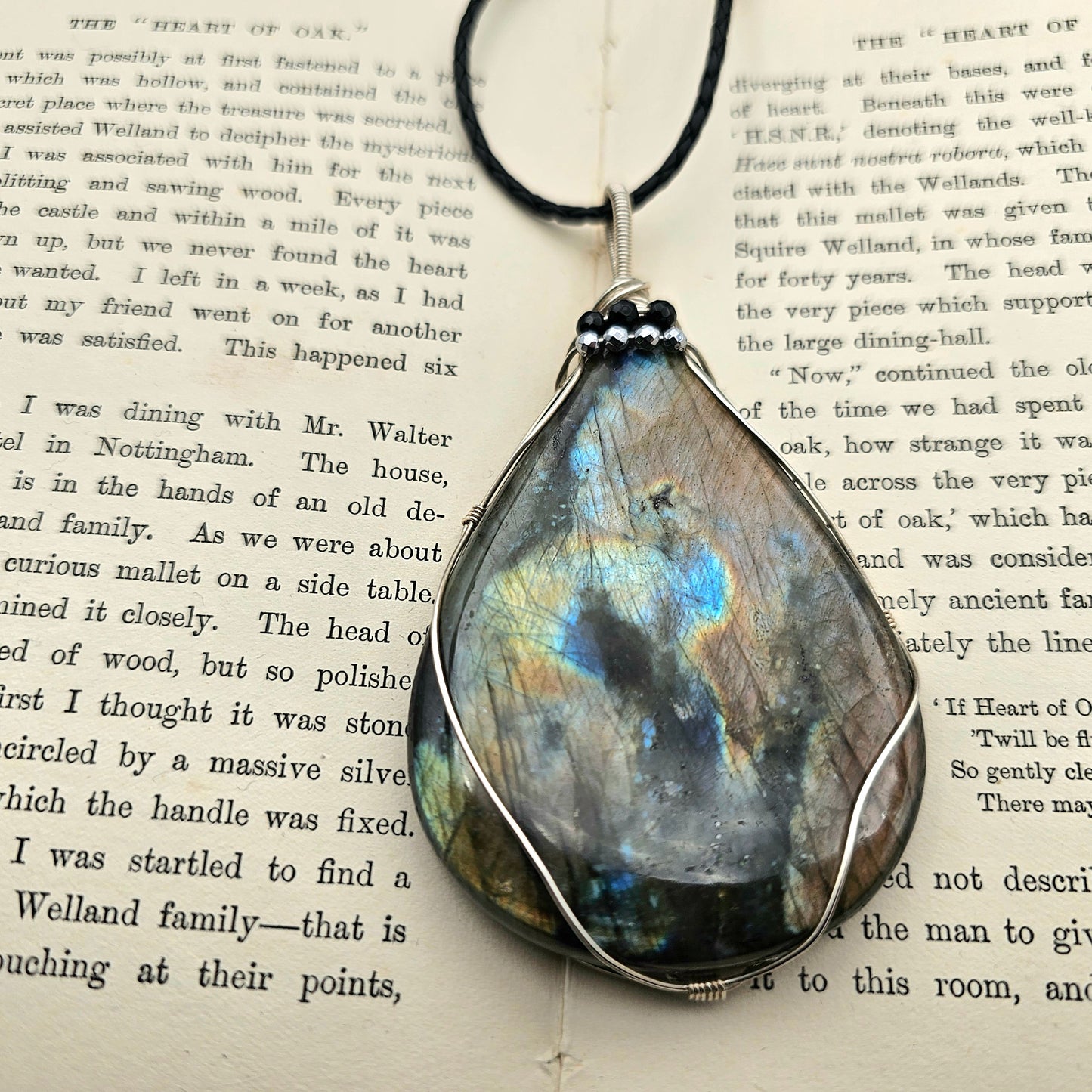 Labradorite with Onyx & Pyrite Statement Pendant | 925 Silver | Gemstone Necklace