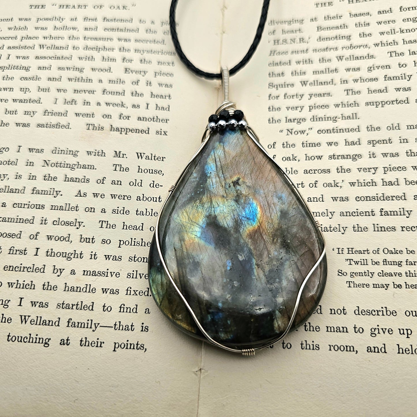Labradorite with Onyx & Pyrite Statement Pendant | 925 Silver | Gemstone Necklace