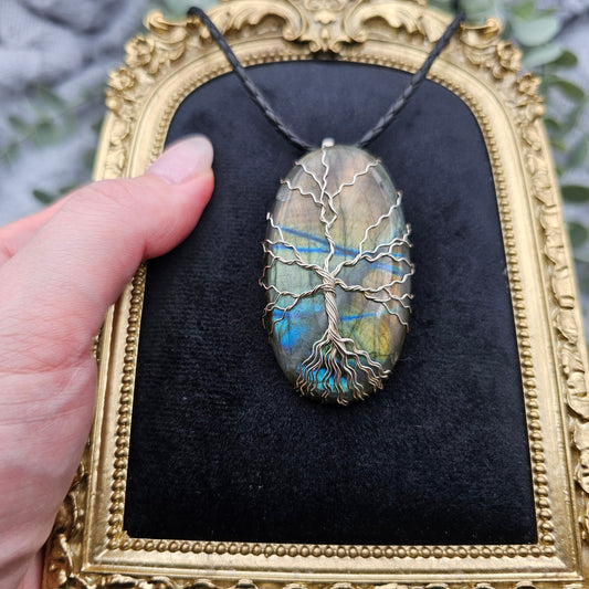 Labradorit Lebensbaum Anhänger | 925er Silber | Edelstein Halskette