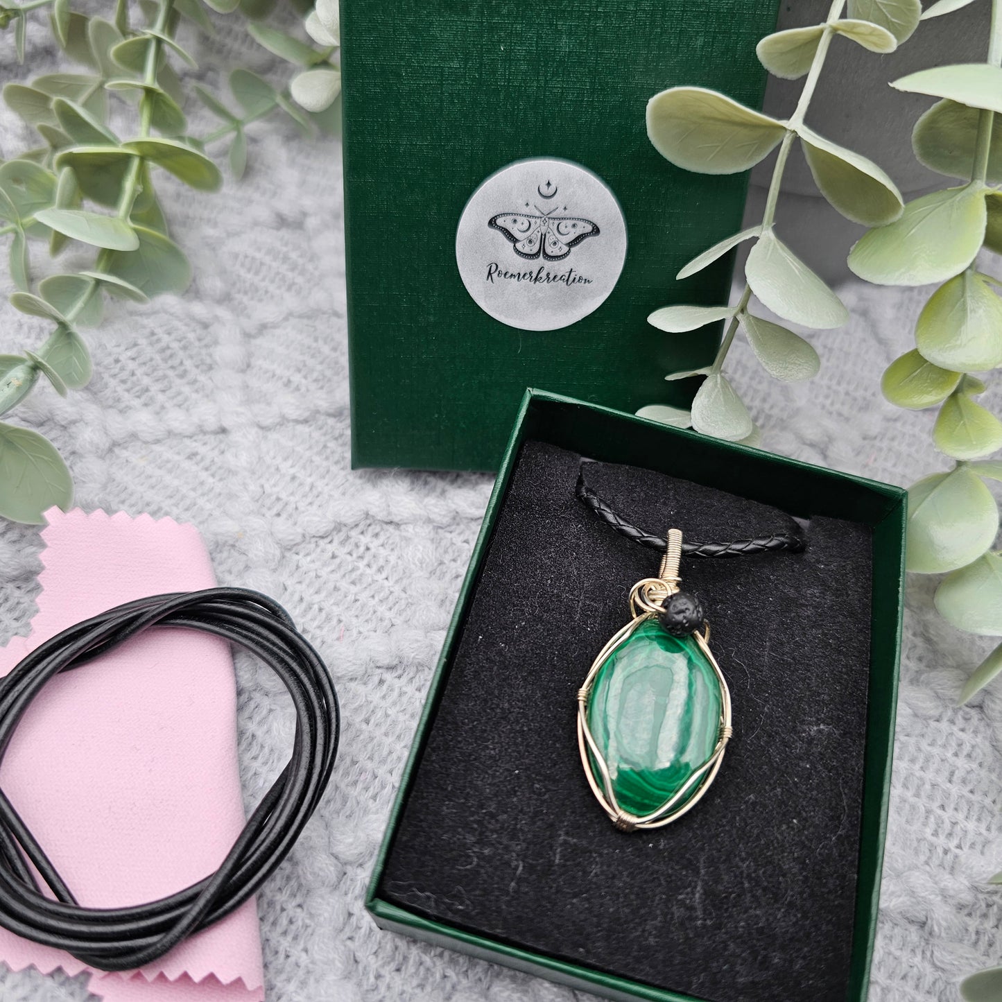 Malachite & Lava Pendant | 925 Silver | Gemstone Necklace