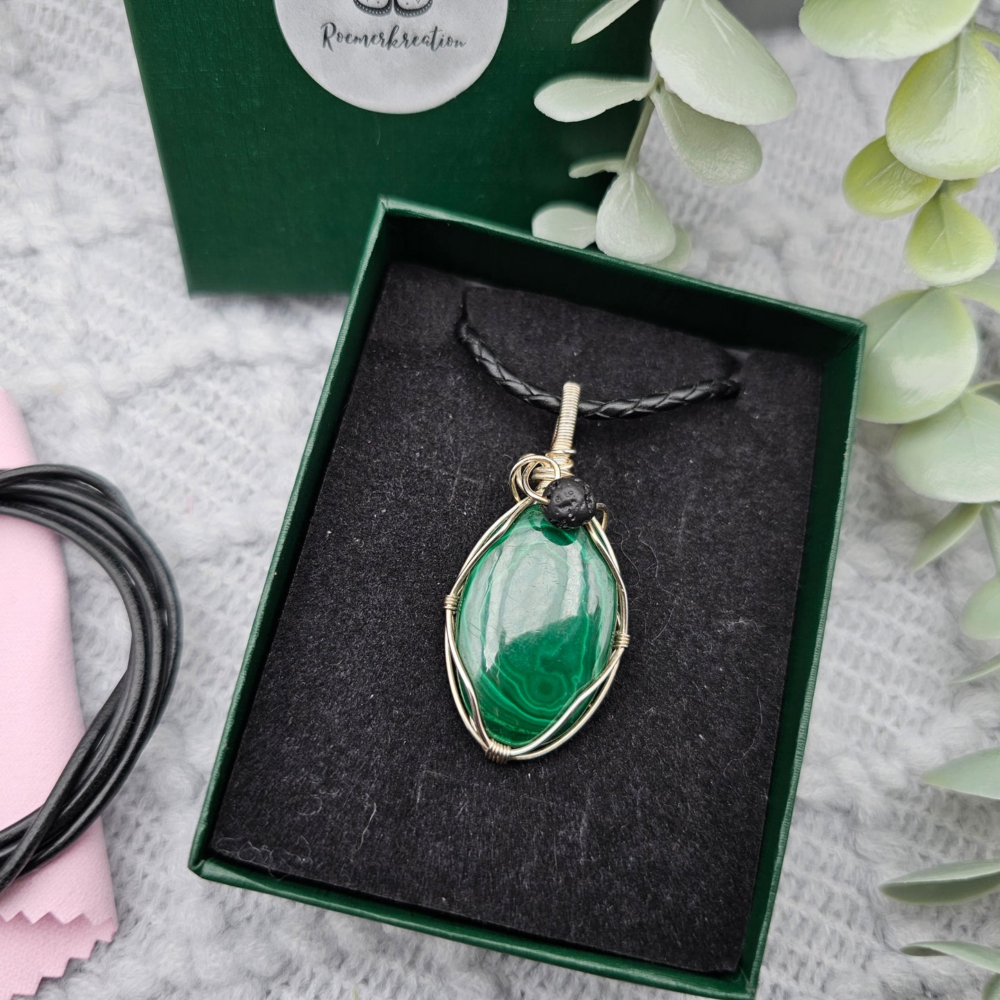 Malachite & Lava Pendant | 925 Silver | Gemstone Necklace