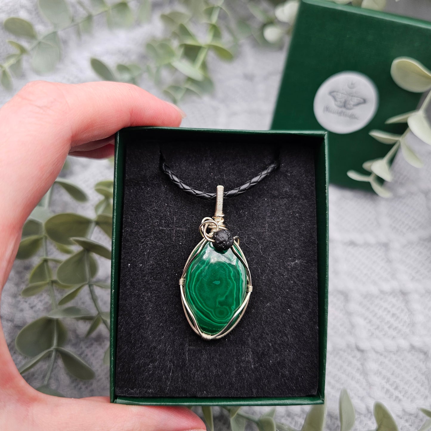 Malachite & Lava Pendant | 925 Silver | Gemstone Necklace